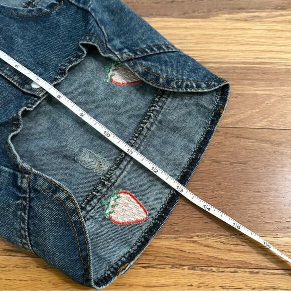 Dog Denim Jacket, Embroidered Strawberries, Distressing, Pet, Snap Buttons, XL - Picture 11 of 13